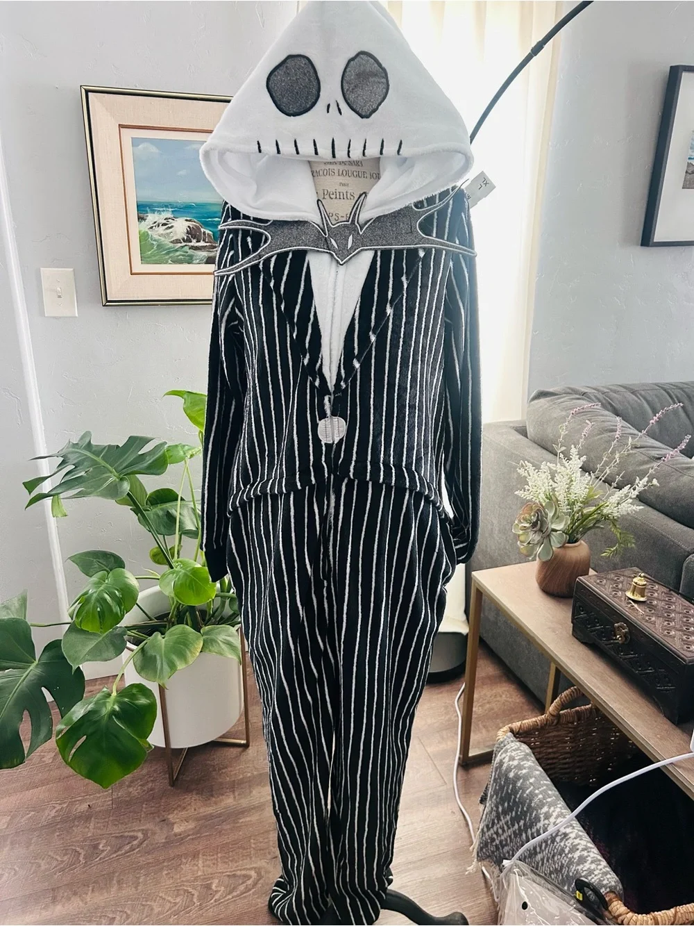 Disney Jack Skellington Black and White Striped Kids Footie Pajamas